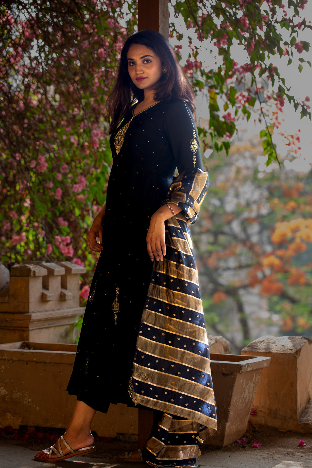 Black Muslin Anarkali with Jardosi Work & Banarasi Dupatta