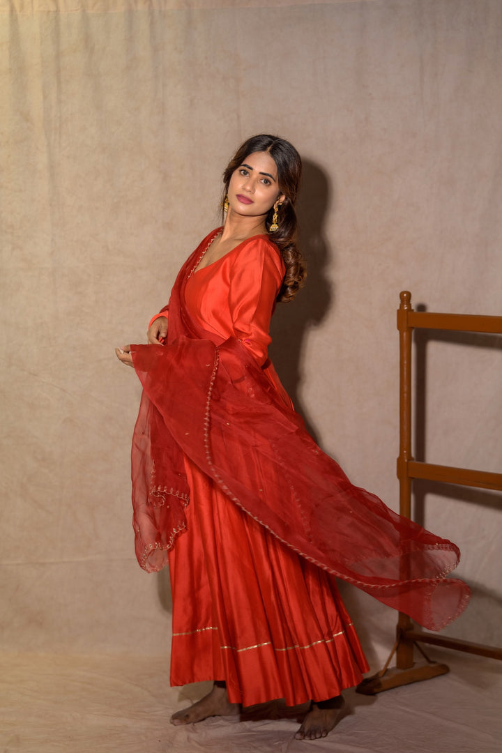 ORANGE CHENDERI KALI SET
