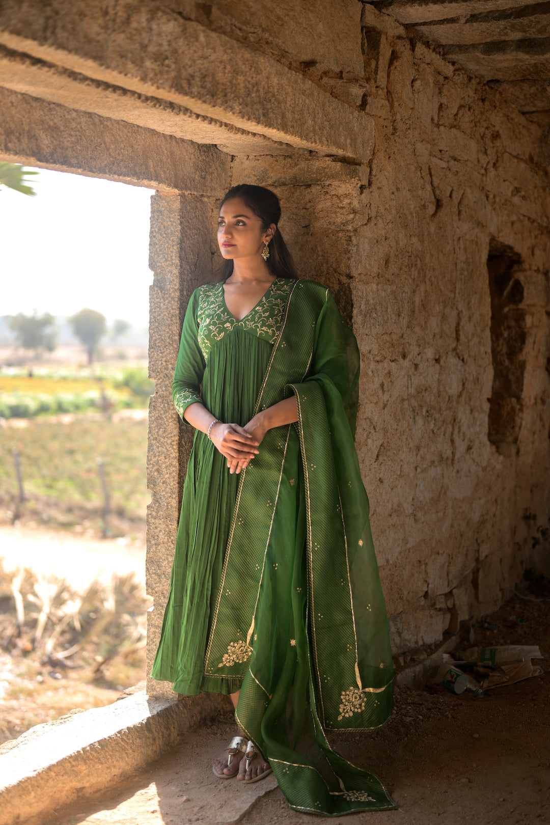 GREEN MUSLIN SUIT SET